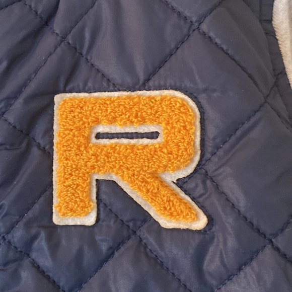 Boys blue quilted with grey sleeves jacket - Picture 2 of 7